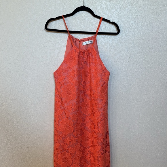 Trina Turk Coral Lace Halter Maxi Dress Summer Wedding Guest Cocktail Party - Picture 2 of 8
